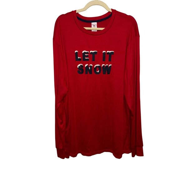 Member's Mark Other - Mens Red Let It Snow Long Sleeve Pajama Top XL Cotton Blend